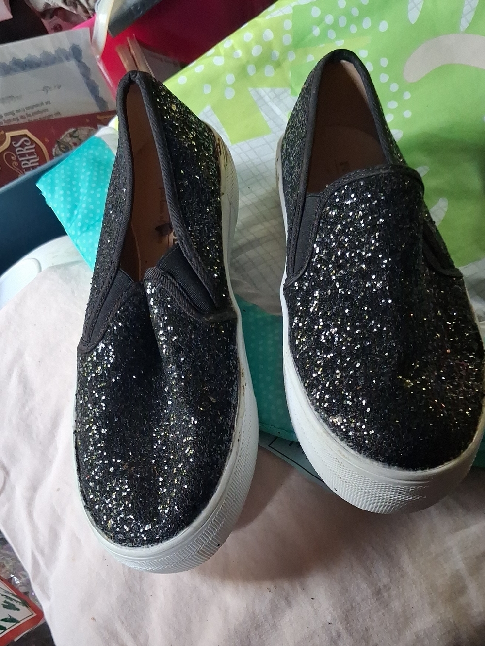 Glitter Slip-On Sneakers in Black